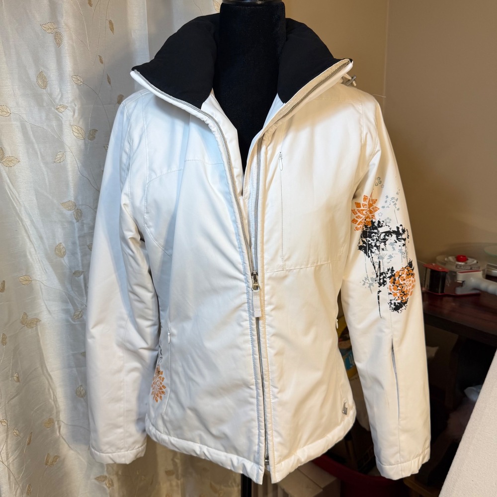 Nils Womens White Insulated Ski Jacket Hooded Floral Graphic Size 10